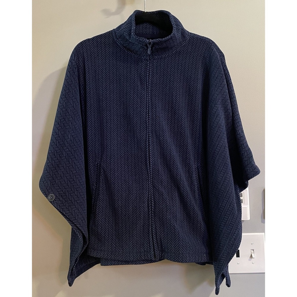 LL bean Sweater Fleece Poncho Jacket Herringbone Printā Womens Small